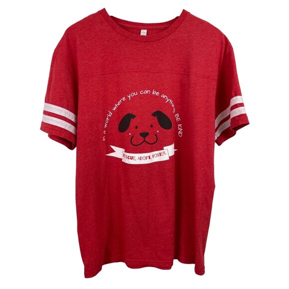 Pawtie Warriors Rescue Red Graphic T-Shirt w/White Striped Sleeves Womens Large - Picture 1 of 8